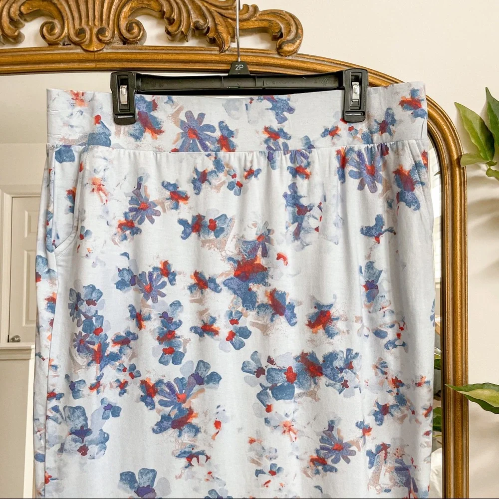 LOGO Lounge by Lori Goldstein Watercolor Floral French Terry Skirt Large